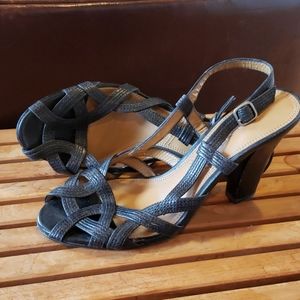 Tahari Black Leather High Heel Sandals